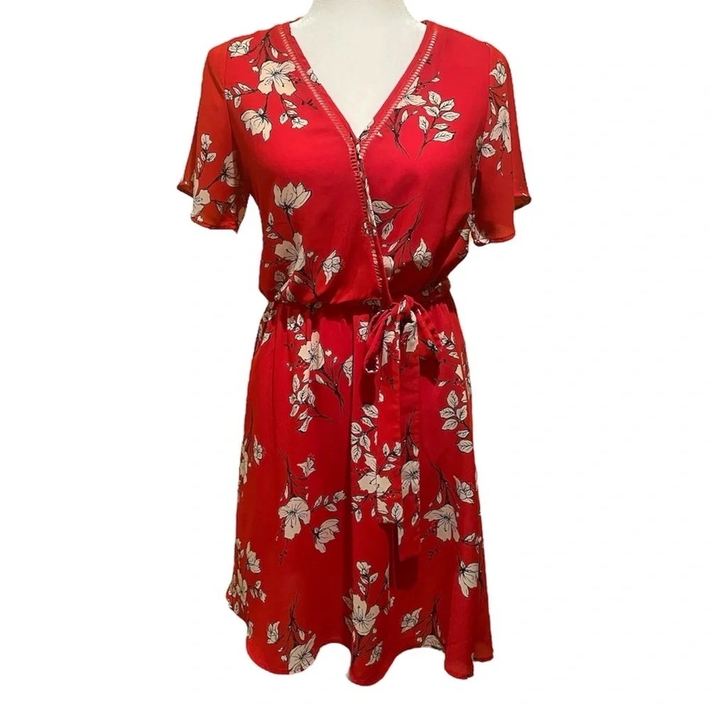 Sienna Sky Red Floral‎ Mini Dress Small - Picture 2 of 7